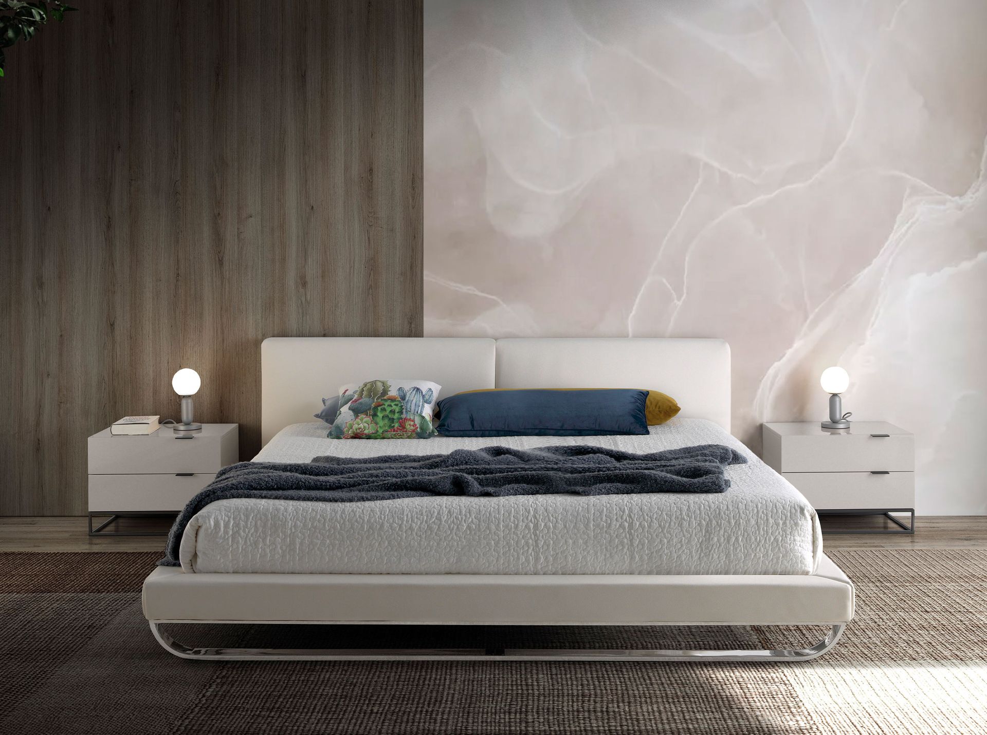 Mesita de noche madera gris y acero negro Mesita de noche madera gris y acero negro