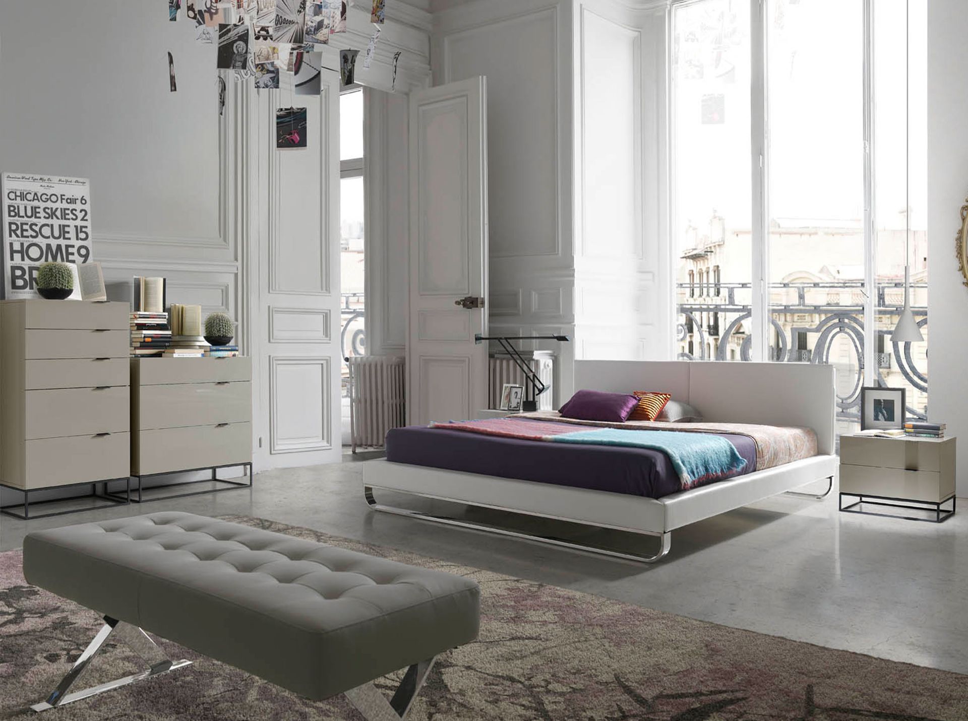 Mesita de noche madera gris y acero negro Mesita de noche madera gris y acero negro