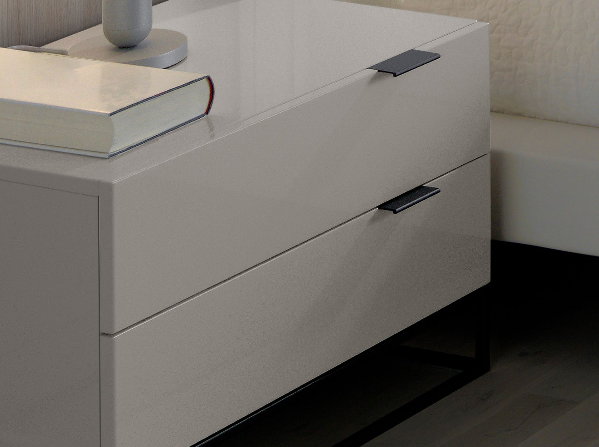 Mesita de noche madera gris y acero negro Mesita de noche madera gris y acero negro