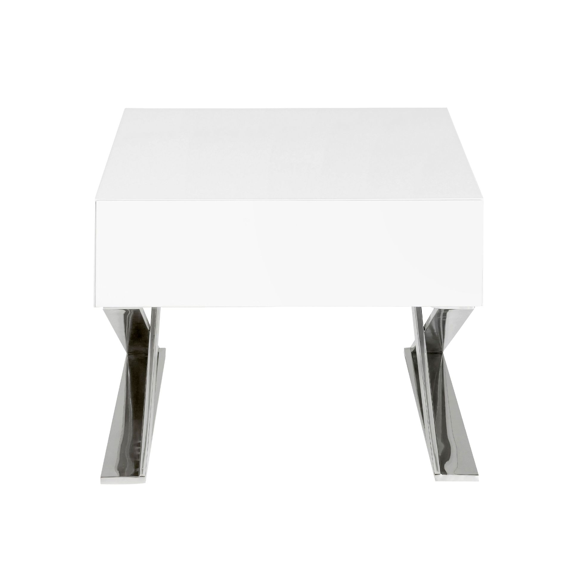 Mesita de noche madera blanca y acero cromado Mesita de noche madera blanca y acero cromado