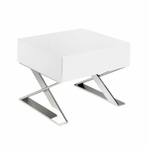 Mesita de noche madera blanca y acero cromado Mesita de noche madera blanca y acero cromado