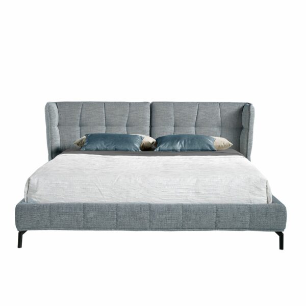 Cama capitoné tela color azul y blanco