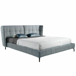 Cama capitoné tela color azul y blanco Cama capitoné tela color azul y blanco