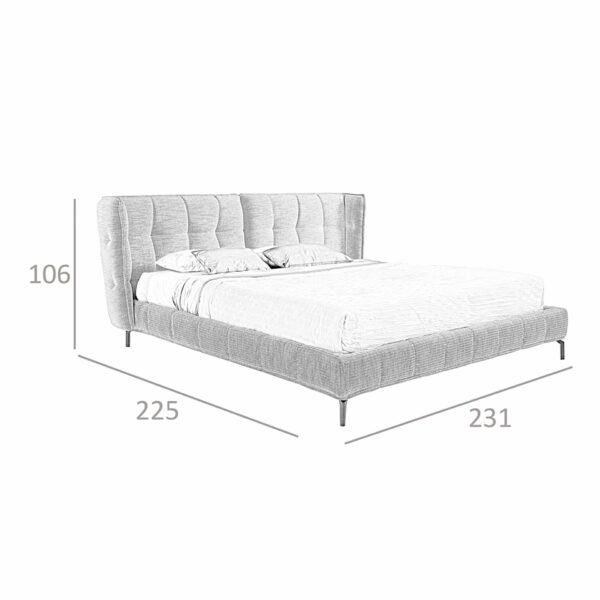 Cama capitoné tela color azul y blanco
