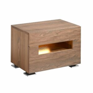 Mesita de noche nogal y acero pulido con iluminación interior Mesita de noche nogal y acero pulido con iluminación interior
