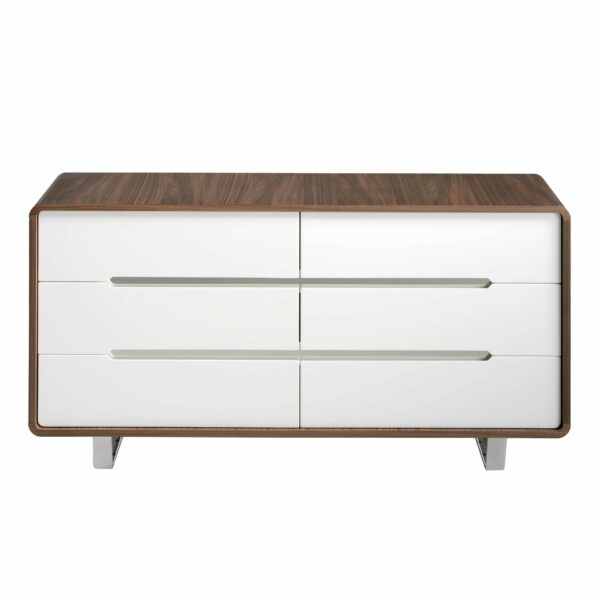 Cómoda madera blanco, nogal y acero cromado