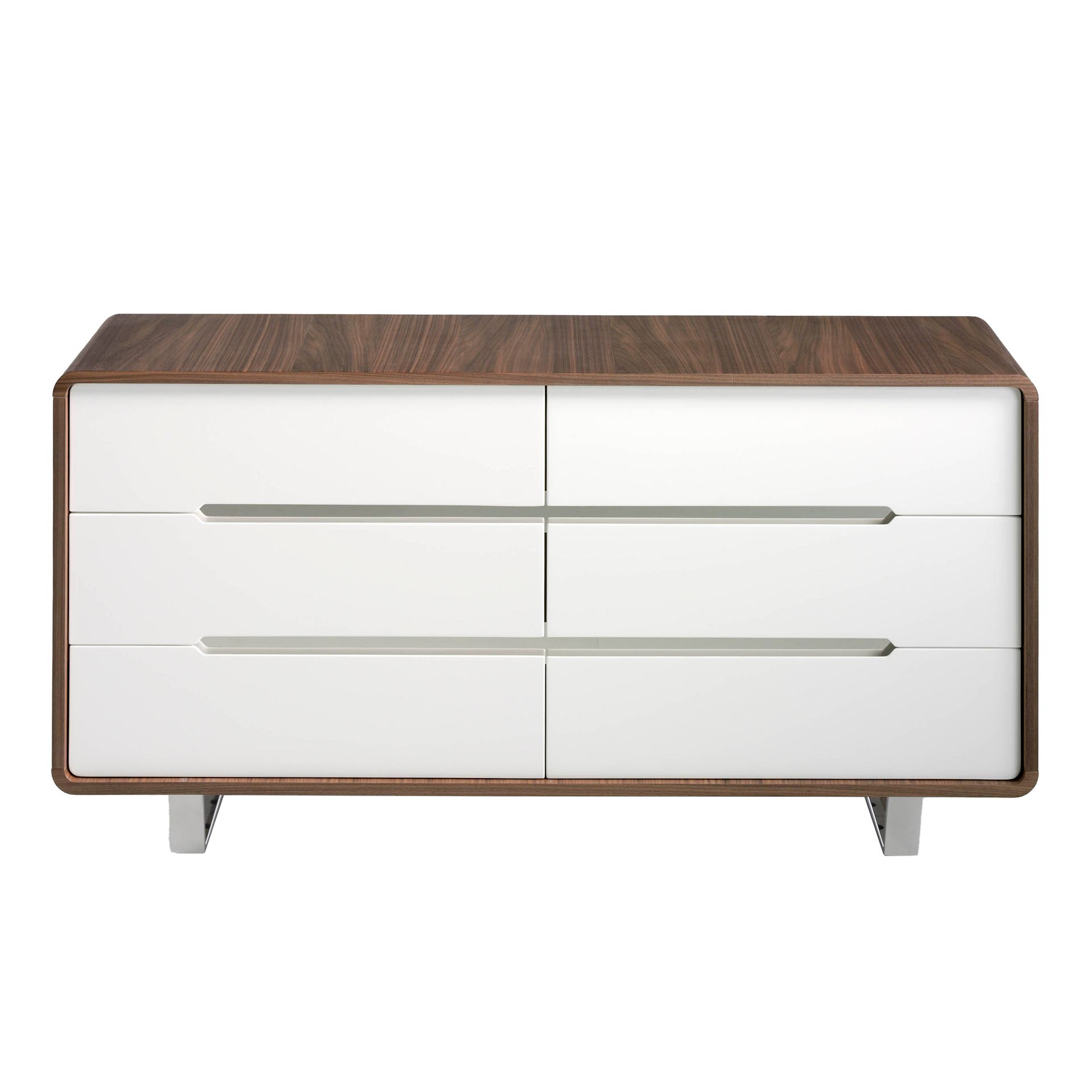 Cómoda madera blanco, nogal y acero cromado Cómoda madera blanco, nogal y acero cromado
