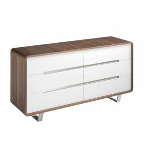 Cómoda madera blanco, nogal y acero cromado Cómoda madera blanco, nogal y acero cromado