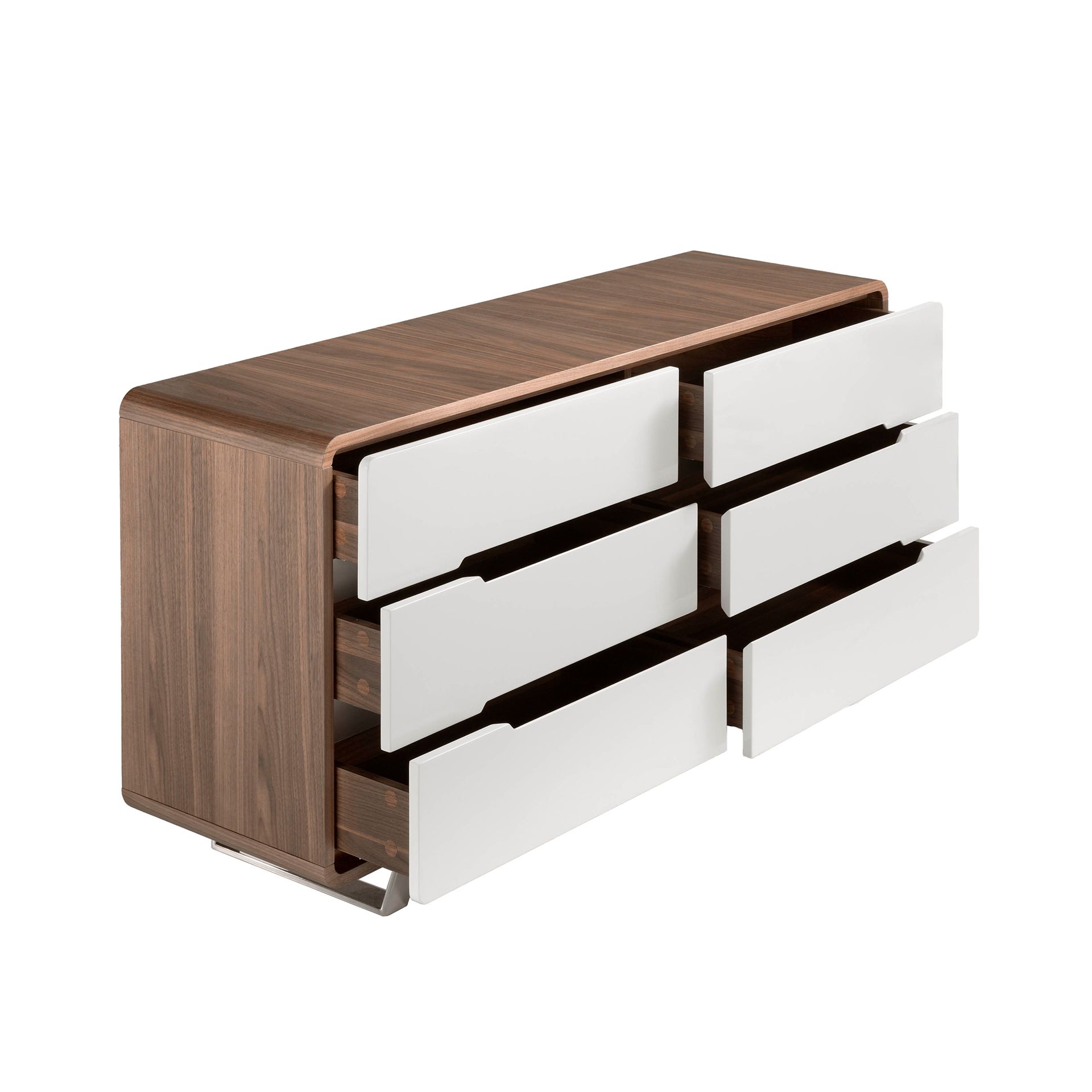 Cómoda madera blanco, nogal y acero cromado Cómoda madera blanco, nogal y acero cromado