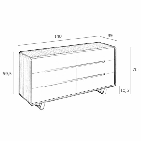 Cómoda madera blanco, nogal y acero cromado