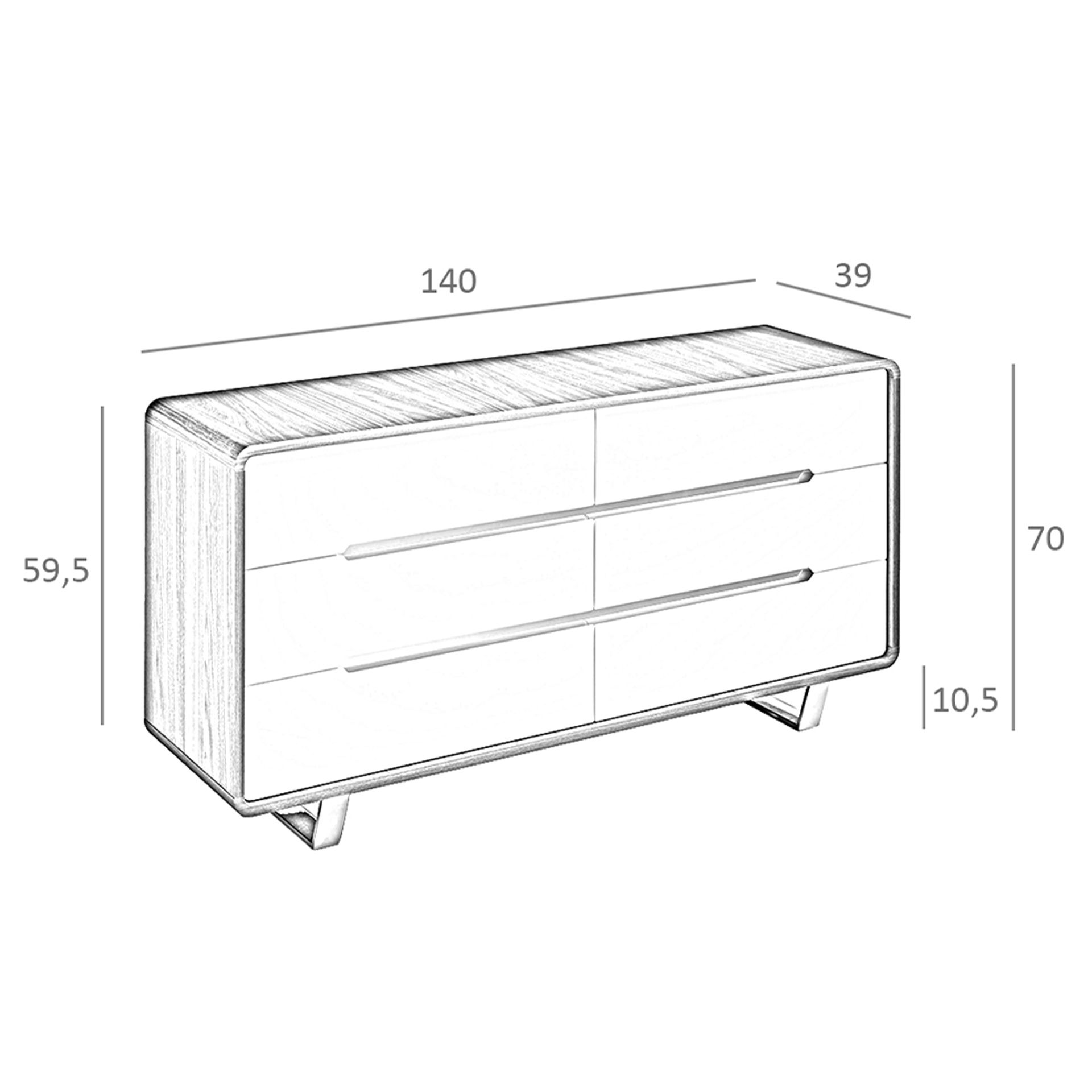 Cómoda madera blanco, nogal y acero cromado Cómoda madera blanco, nogal y acero cromado
