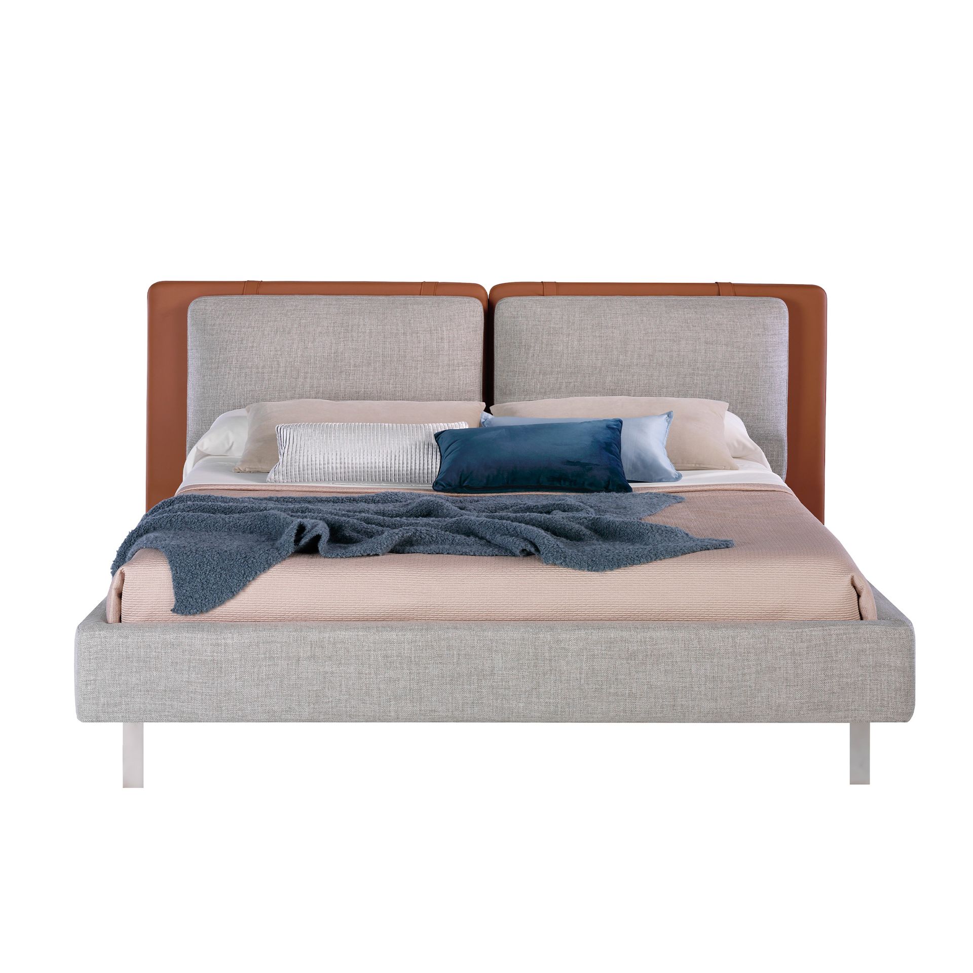 Cama polipiel color marrón y tela color gris Cama polipiel color marrón y tela color gris