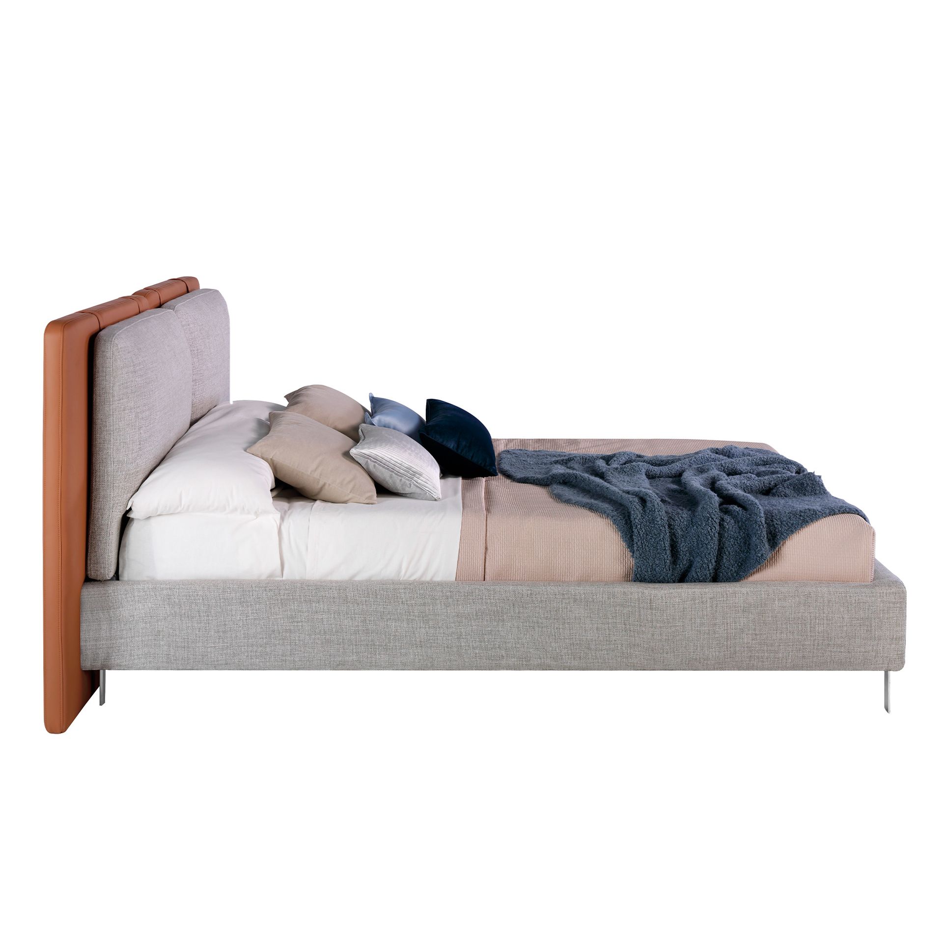 Cama polipiel color marrón y tela color gris Cama polipiel color marrón y tela color gris