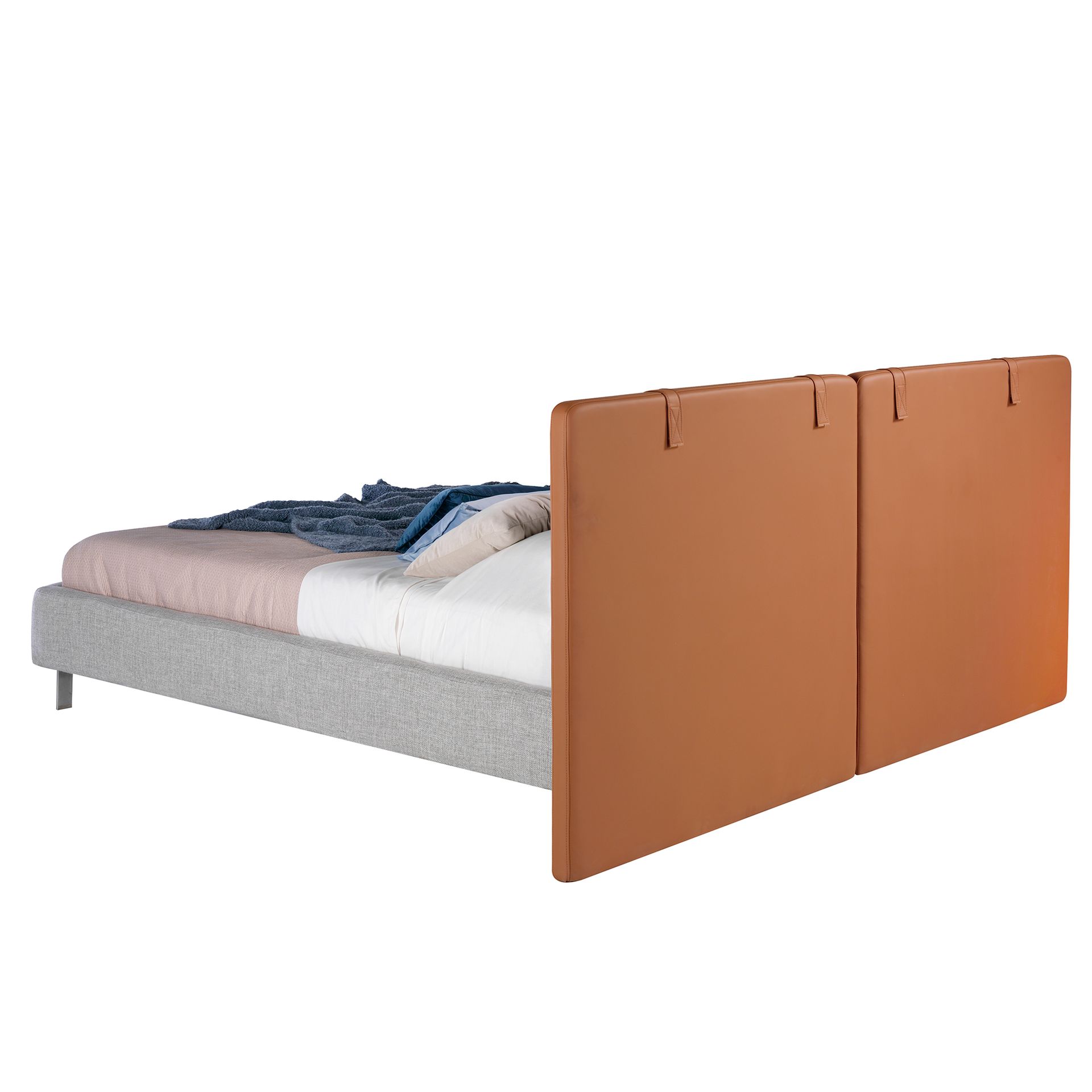 Cama polipiel color marrón y tela color gris Cama polipiel color marrón y tela color gris