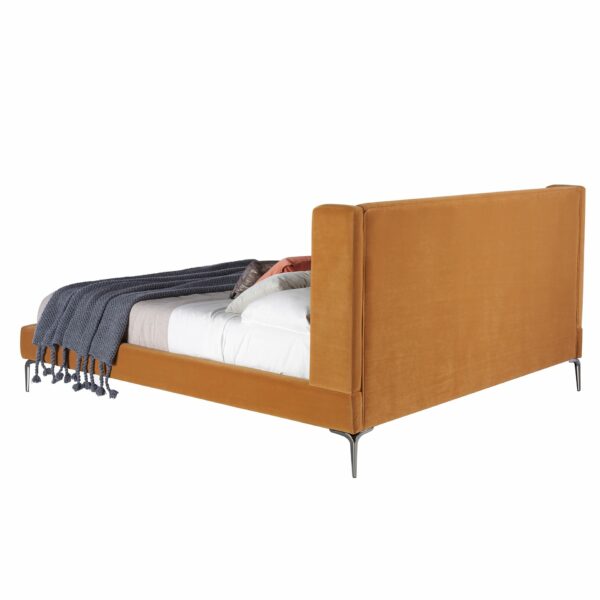 Cama capitoné terciopelo color mostaza