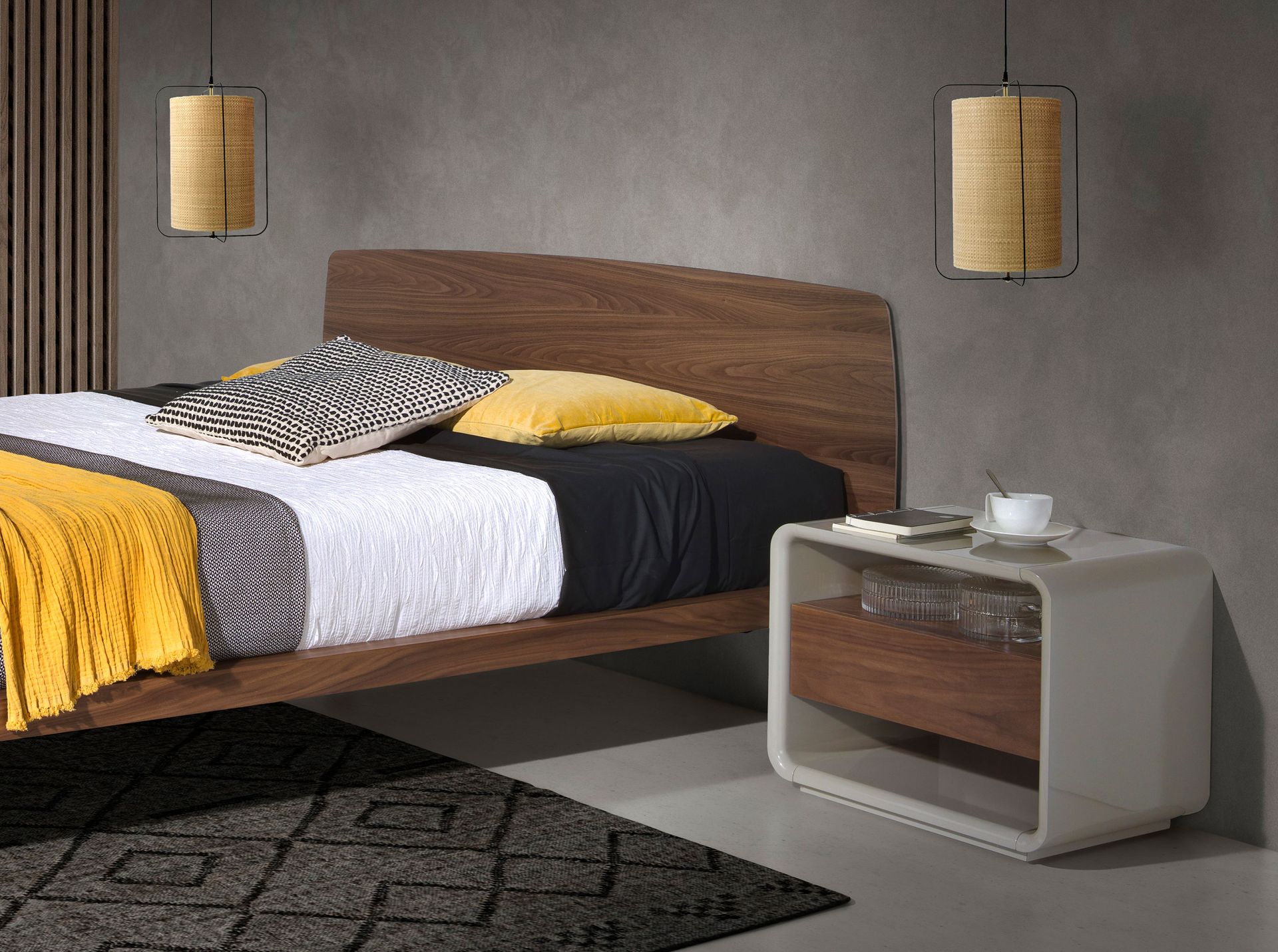 Mesita de noche nogal y madera gris Mesita de noche nogal y madera gris