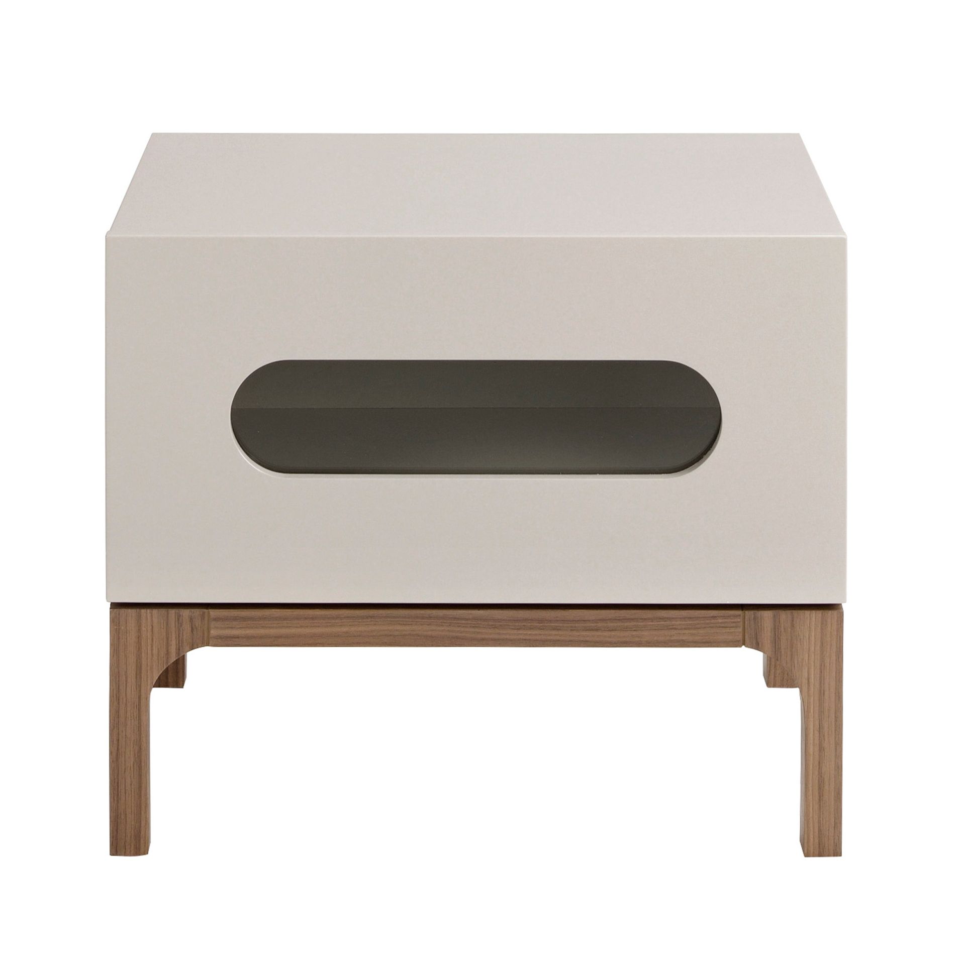 Mesita de noche madera gris y nogal con iluminación interior Mesita de noche madera gris y nogal con iluminación interior