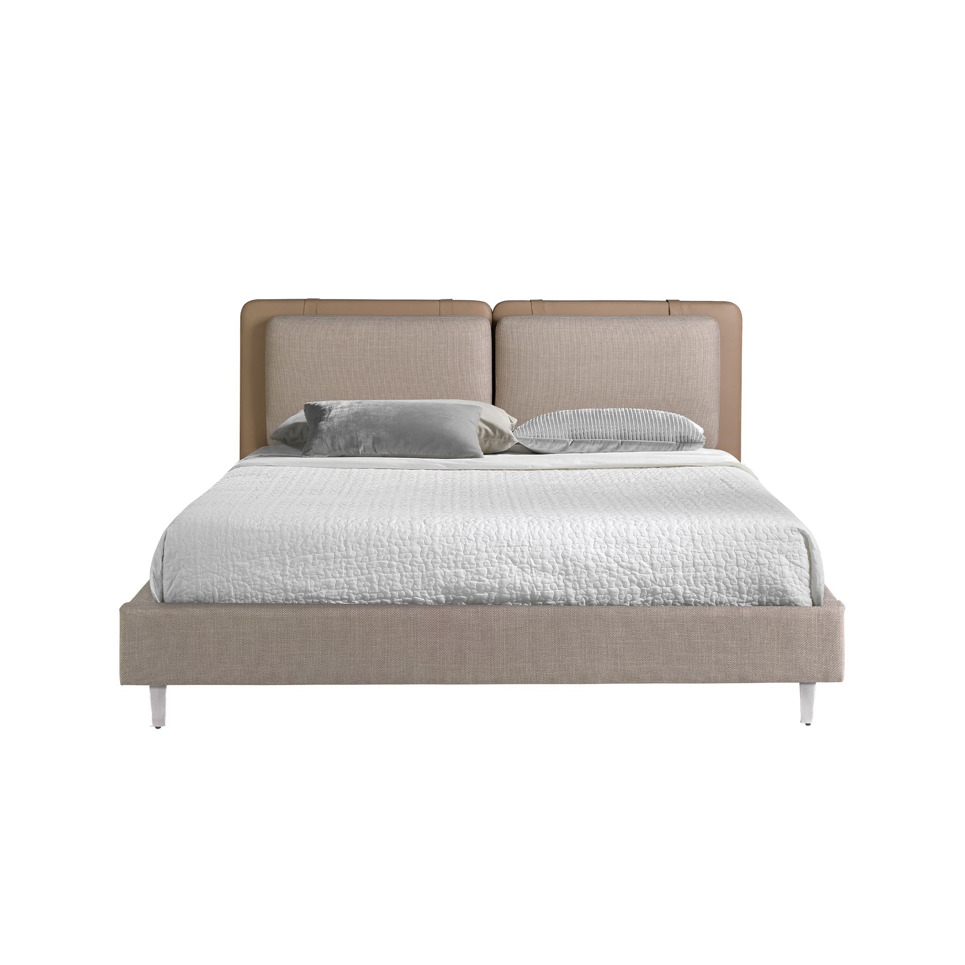 Cama polipiel color visón y tela color gris Cama polipiel color visón y tela color gris