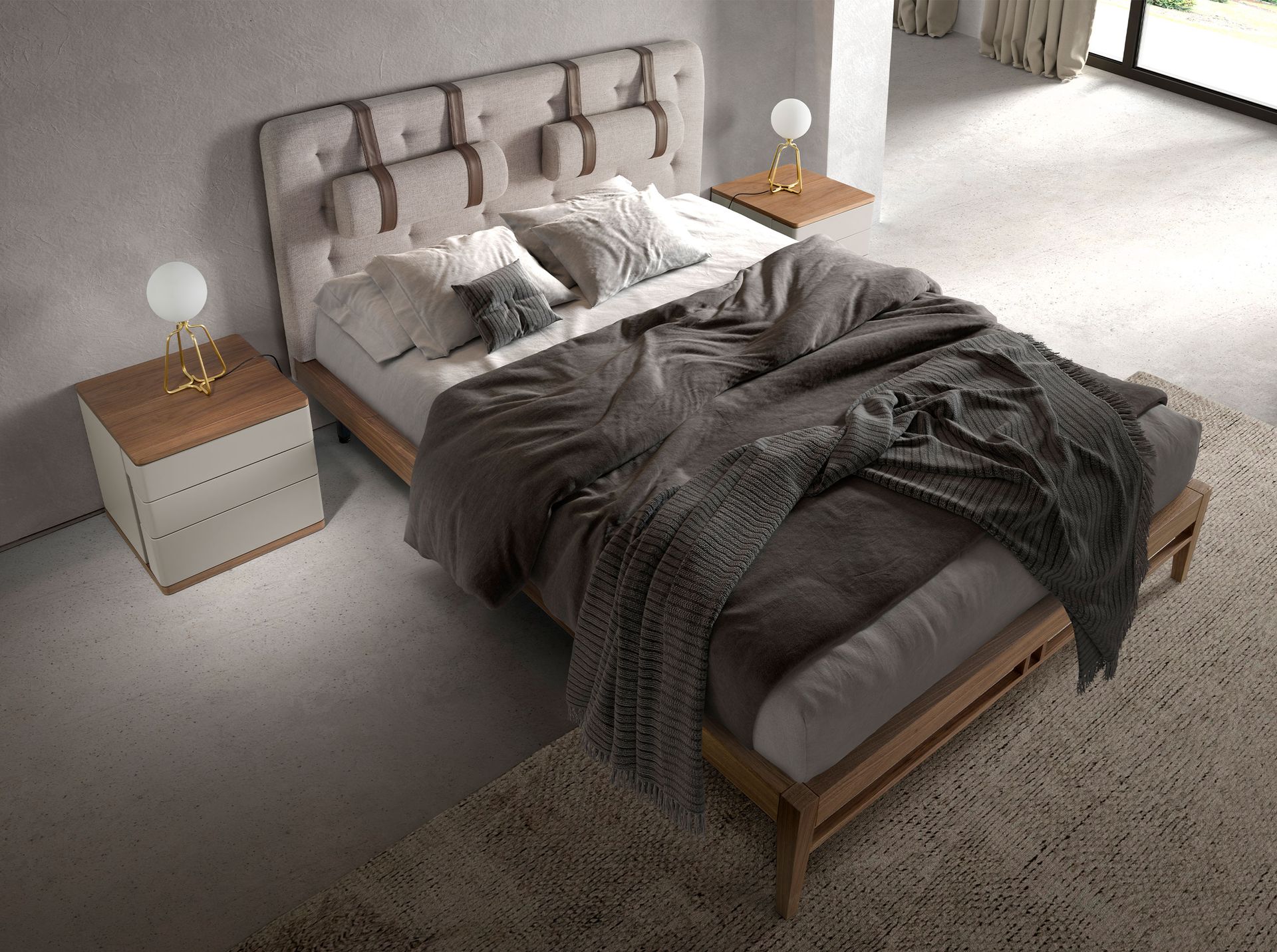 Mesita de noche madera gris y nogal Mesita de noche madera gris y nogal