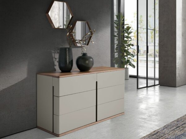 Cómoda madera gris y nogal