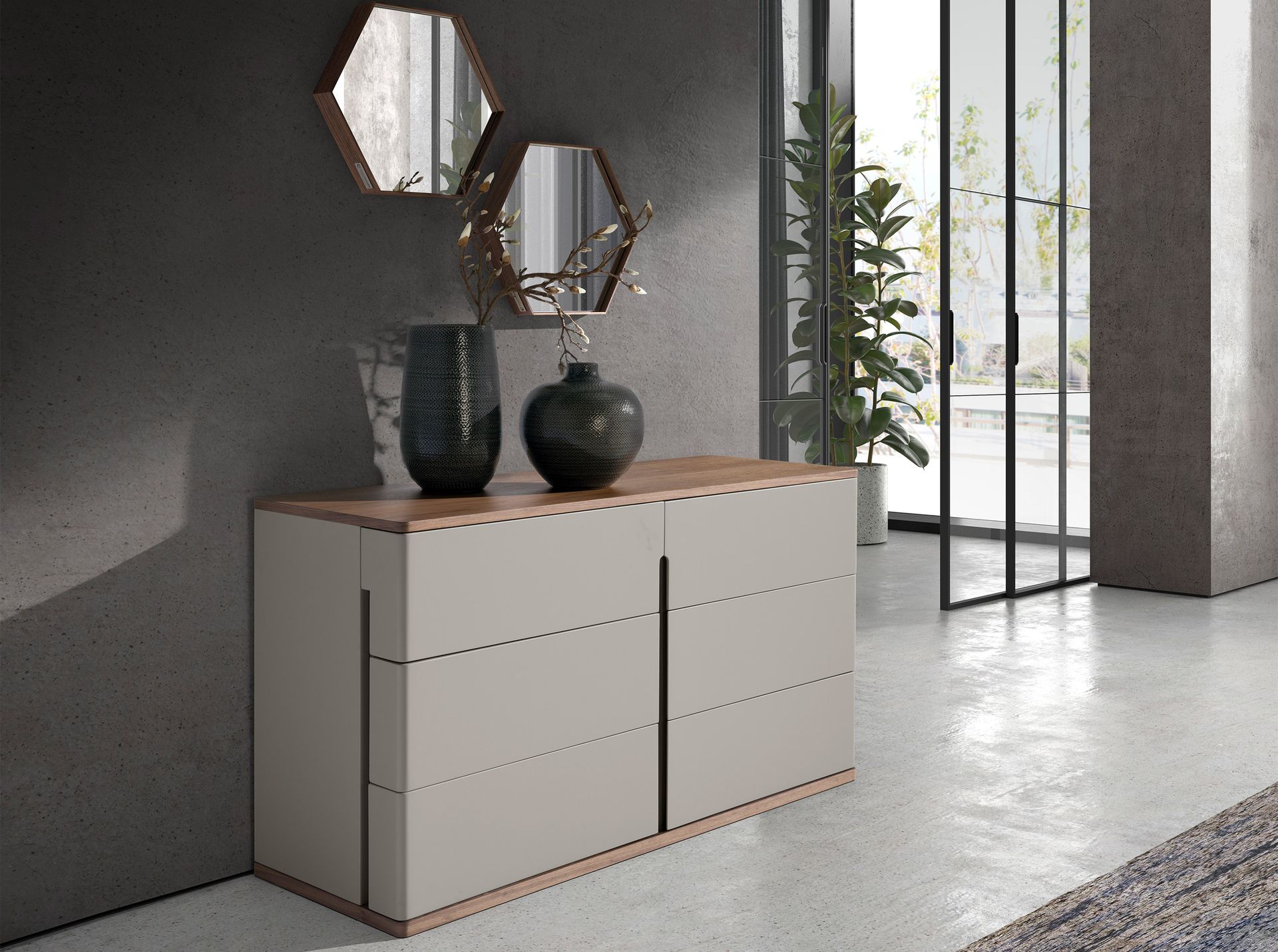 Cómoda madera gris y nogal Cómoda madera gris y nogal