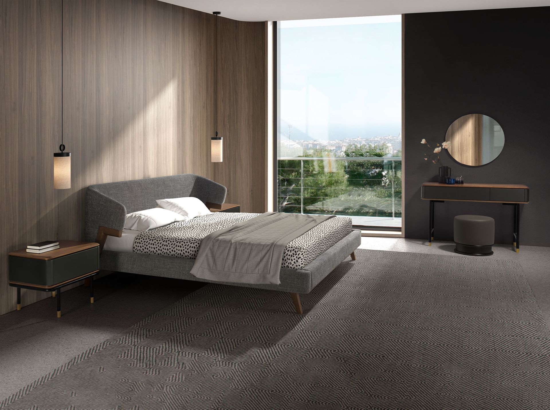 Consola rectangular nogal, madera gris oscuro y acero negro Consola rectangular nogal, madera gris oscuro y acero negro