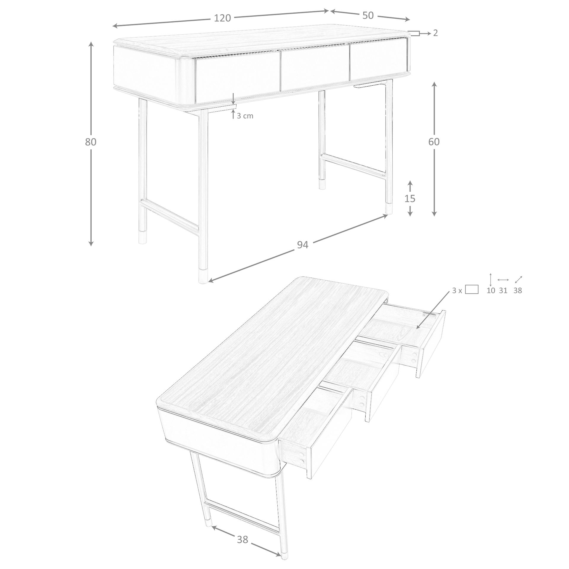 Consola rectangular nogal, madera gris oscuro y acero negro Consola rectangular nogal, madera gris oscuro y acero negro