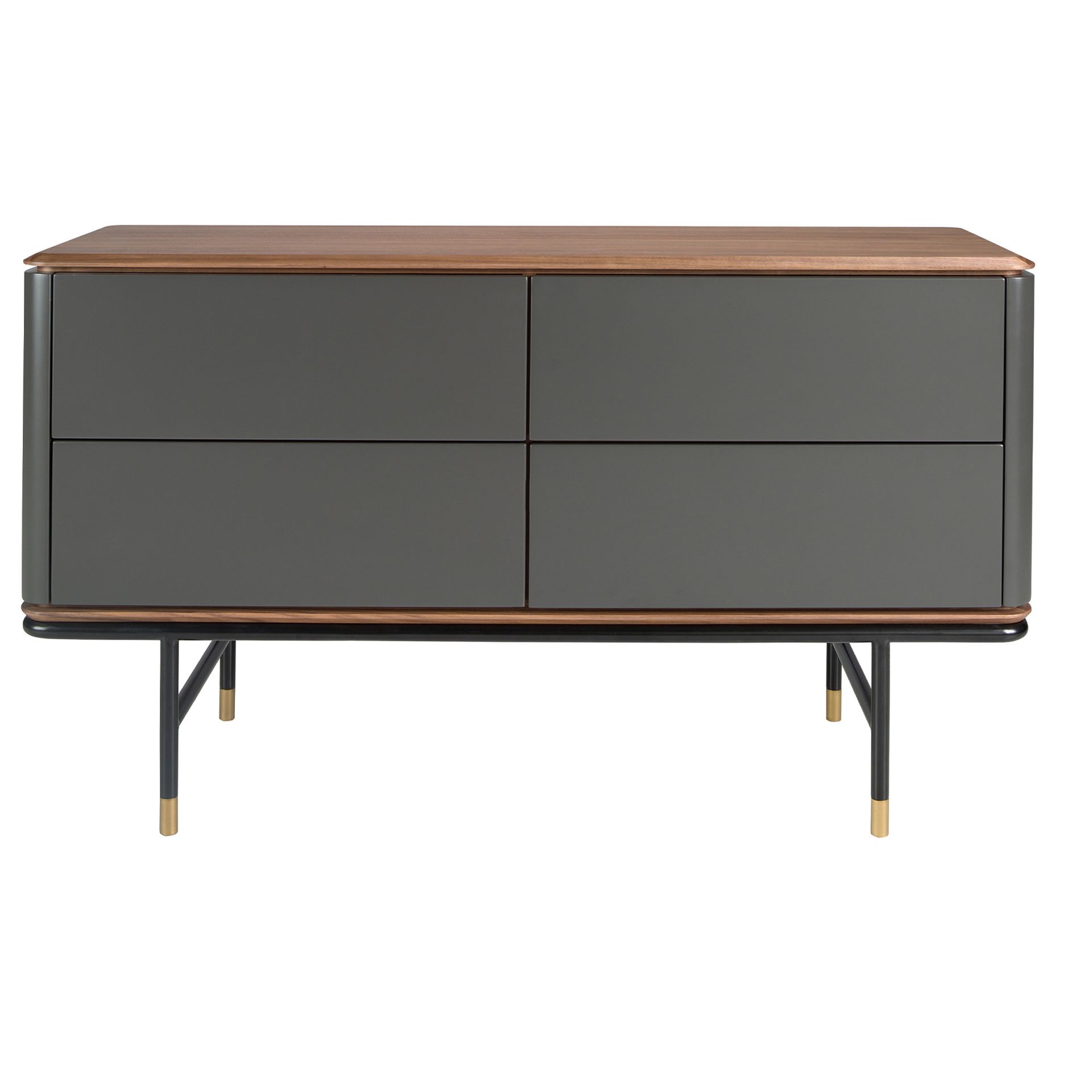 Cómoda madera gris oscuro, acero negro y tapa de nogal Cómoda madera gris oscuro, acero negro y tapa de nogal