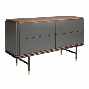 Cómoda madera gris oscuro, acero negro y tapa de nogal Cómoda madera gris oscuro, acero negro y tapa de nogal
