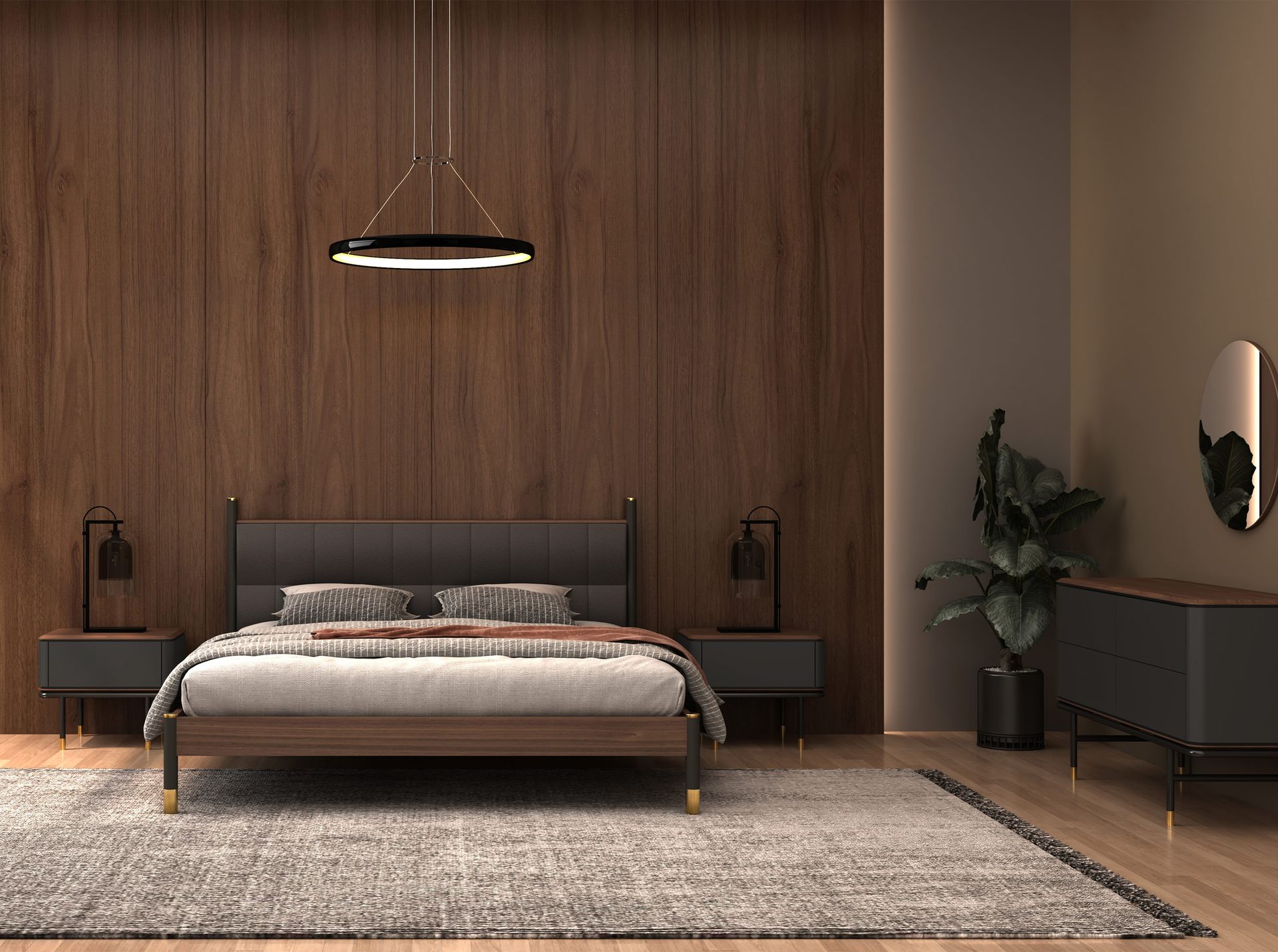 Cómoda madera gris oscuro, acero negro y tapa de nogal Cómoda madera gris oscuro, acero negro y tapa de nogal