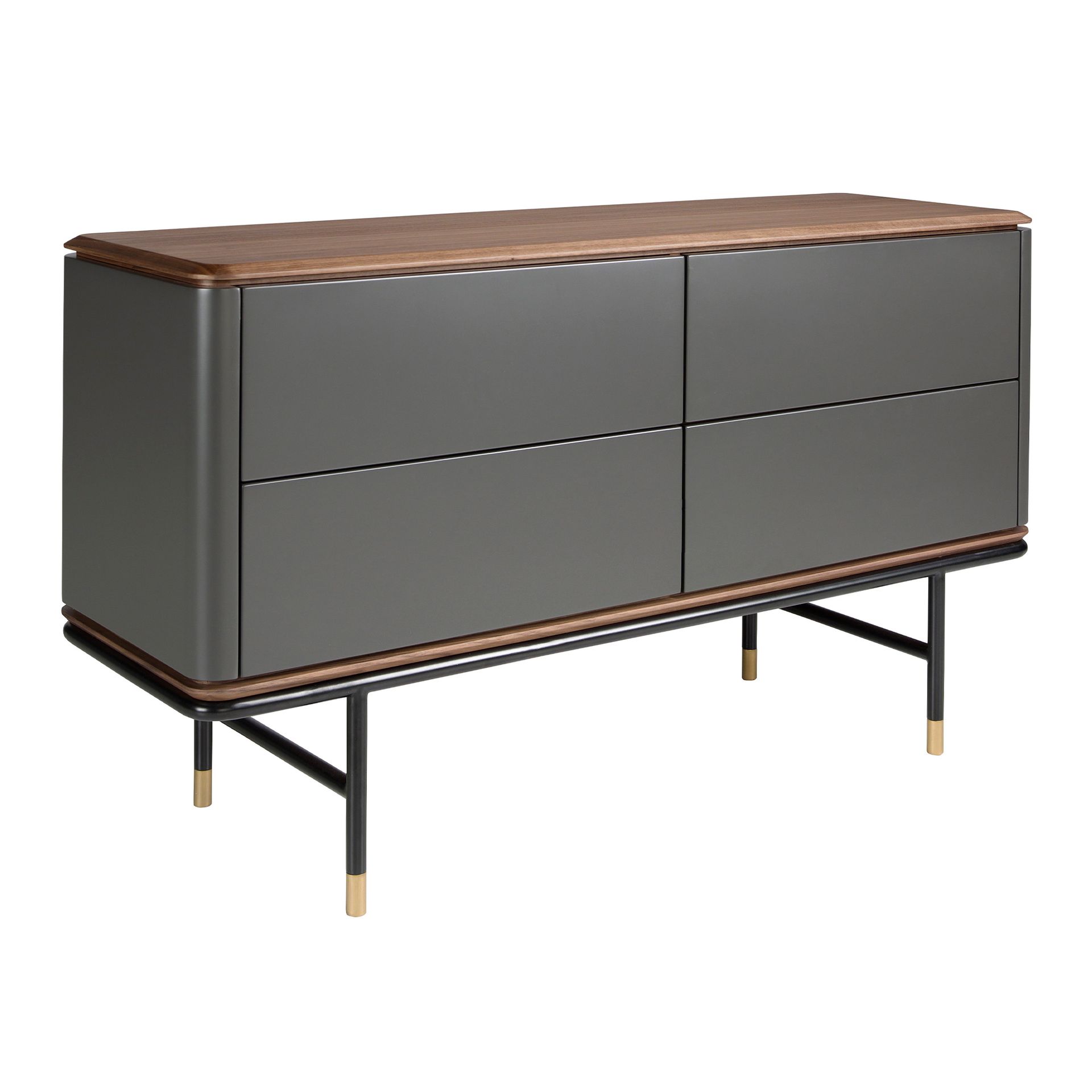 Cómoda madera gris oscuro, acero negro y tapa de nogal Cómoda madera gris oscuro, acero negro y tapa de nogal