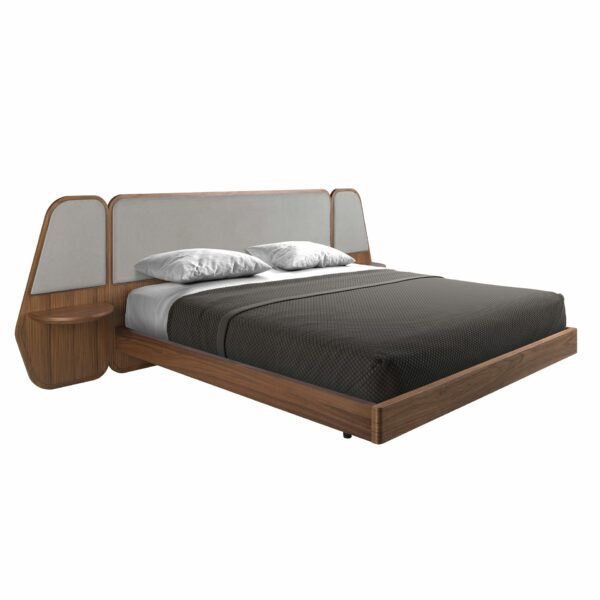 Cama nogal y tela color gris