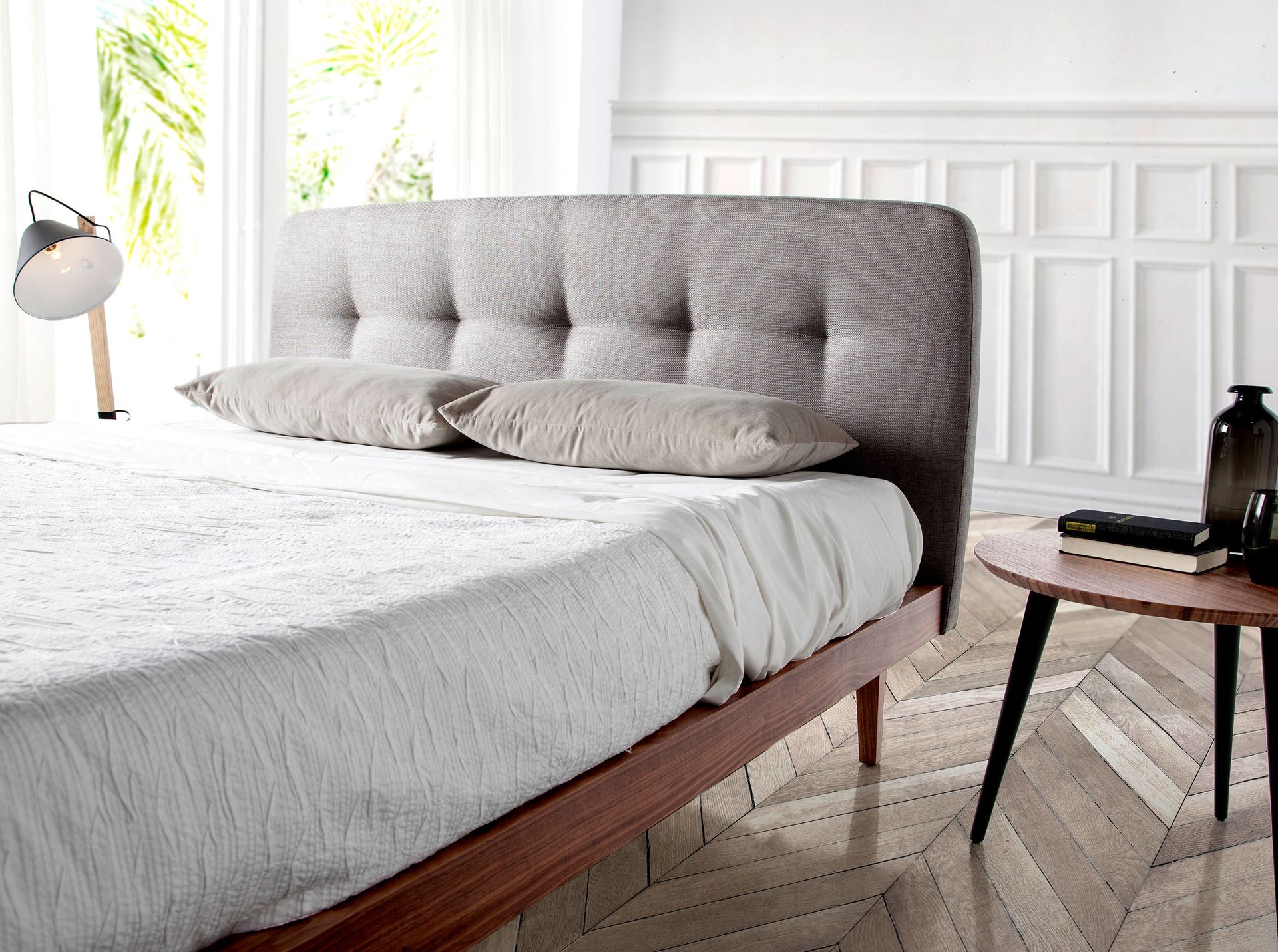 Cama capitoné tela color gris Cama capitoné tela color gris