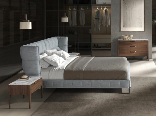Cama tela color gris azulado claro