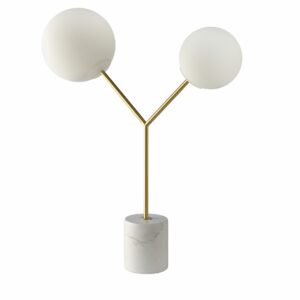 Lámpara de sobremesa mármol blanco, acero dorado y cristal blanco Lámpara de sobremesa mármol blanco, acero dorado y cristal blanco