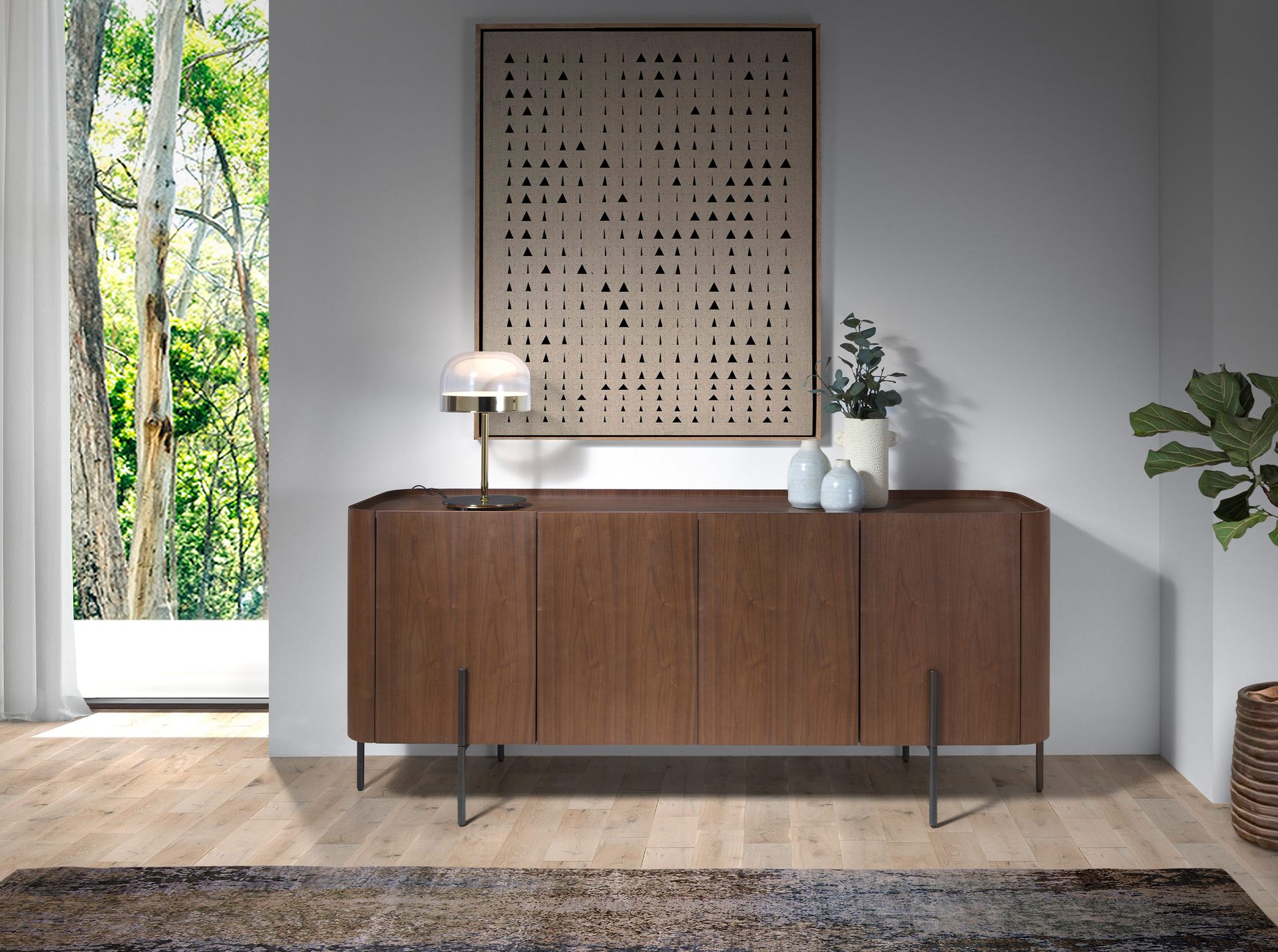 Lámpara de sobremesa en acero y cristal transparente Lámpara de sobremesa en acero y cristal transparente