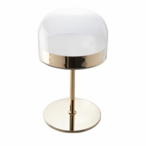 Lámpara de sobremesa en acero y cristal transparente