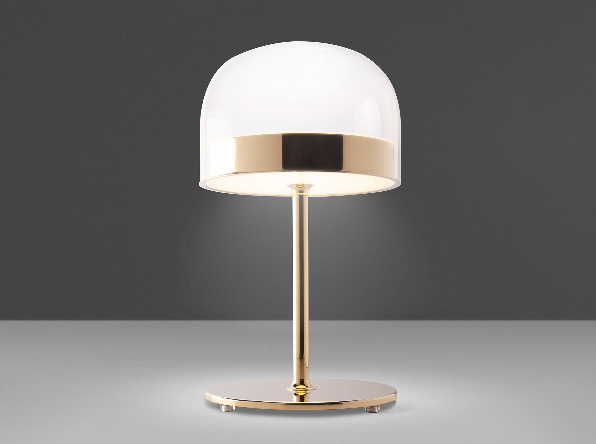 Lámpara de sobremesa en acero y cristal transparente Lámpara de sobremesa en acero y cristal transparente