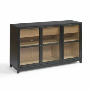 Aparador roble oscuro interior natural puerta cristal 150