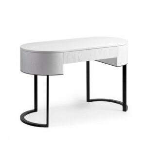 Consola ovalada blanco y metal negro Consola ovalada blanco y metal negro