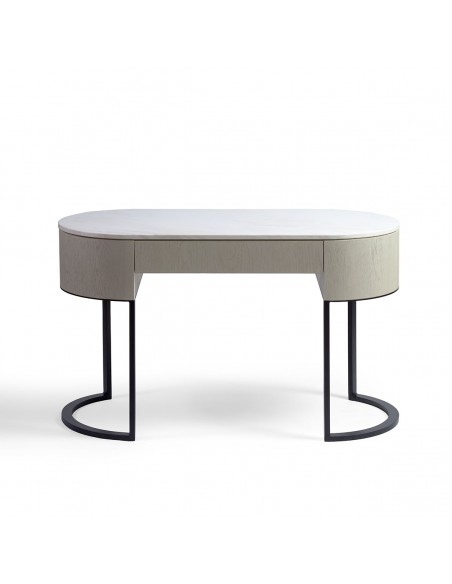 Consola ovalada roble blanco grisáceo y metal negro Consola ovalada roble blanco grisáceo y metal negro