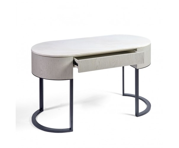Consola ovalada roble blanco grisáceo y metal negro Consola ovalada roble blanco grisáceo y metal negro