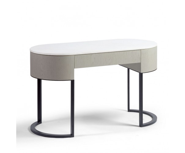 Consola ovalada roble blanco grisáceo y metal negro Consola ovalada roble blanco grisáceo y metal negro
