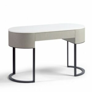 Consola ovalada roble blanco grisáceo y metal negro