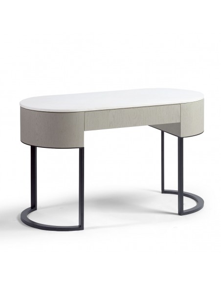Consola ovalada roble blanco grisáceo y metal negro Consola ovalada roble blanco grisáceo y metal negro