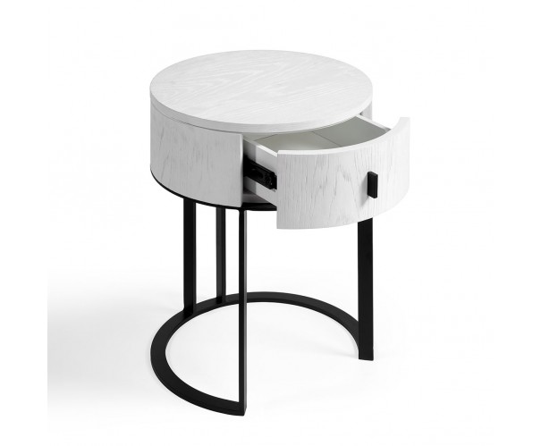 Mesita de noche redonda roble blanco y metal negro Mesita de noche redonda roble blanco y metal negro - Imagen 3