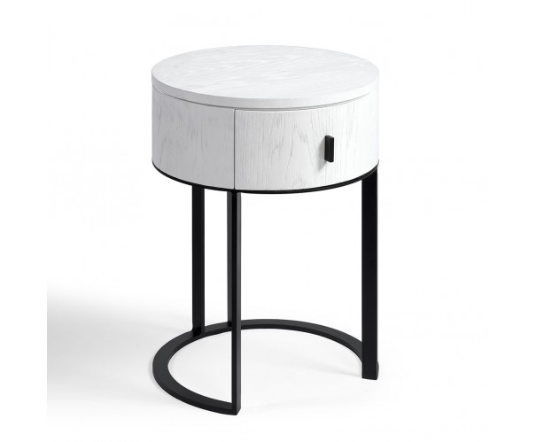 Mesita de noche redonda roble blanco y metal negro Mesita de noche redonda roble blanco y metal negro - Imagen 4