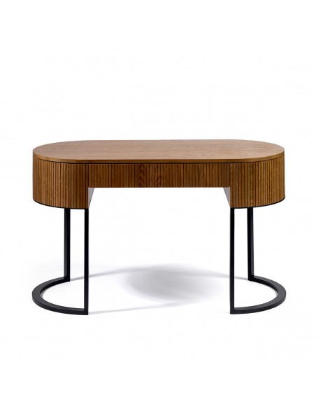 Consola madera roble efecto alistonada metal negro Consola madera roble efecto alistonada metal negro