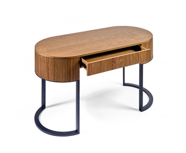 Consola madera roble efecto alistonada metal negro Consola madera roble efecto alistonada metal negro