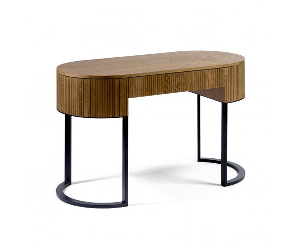 Consola madera roble efecto alistonada metal negro Consola madera roble efecto alistonada metal negro